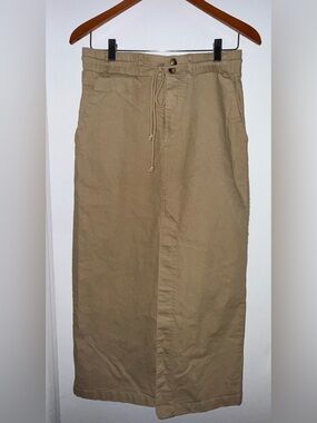 Casual Drawstring Midi Skirt in Khaki